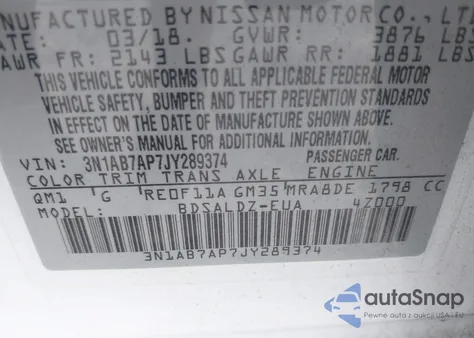 2018 Nissan Sentra Sv из США, поврежденный, VIN 3N1AB7AP7JY289374